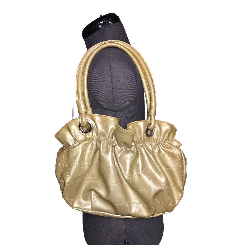 Vtg Y2K Shoulder Bag Barbed Wire Embossed Vinyl Gold DAMAGED STAINED